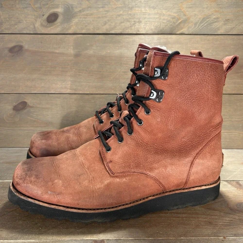 ugg hannen TL mens size 13 shoe red leather shearling lined waterproof snow boot